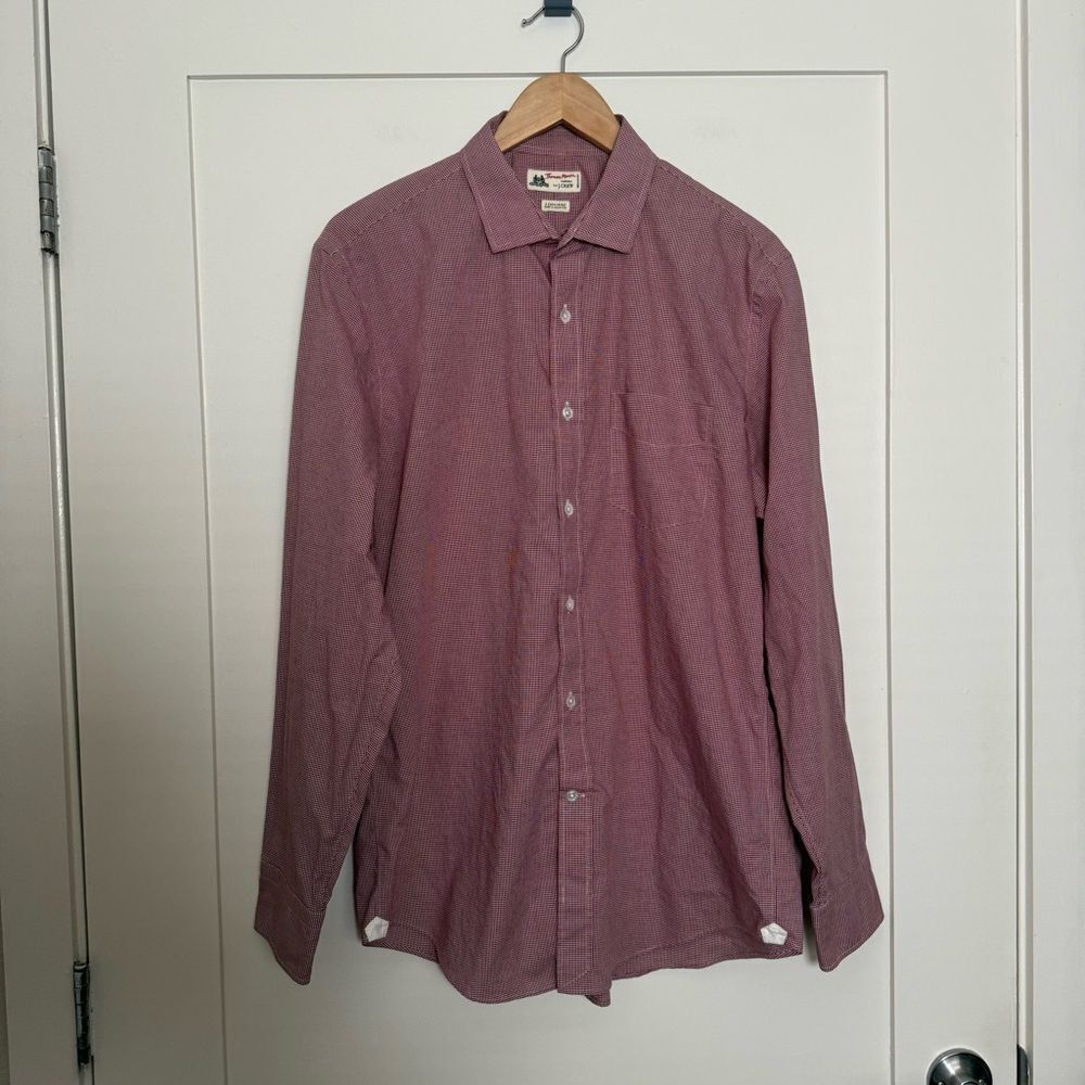 Thomas Mason J Crew Shirt Mens Sz L Red Gingham Checkered Long Sleeve Office
